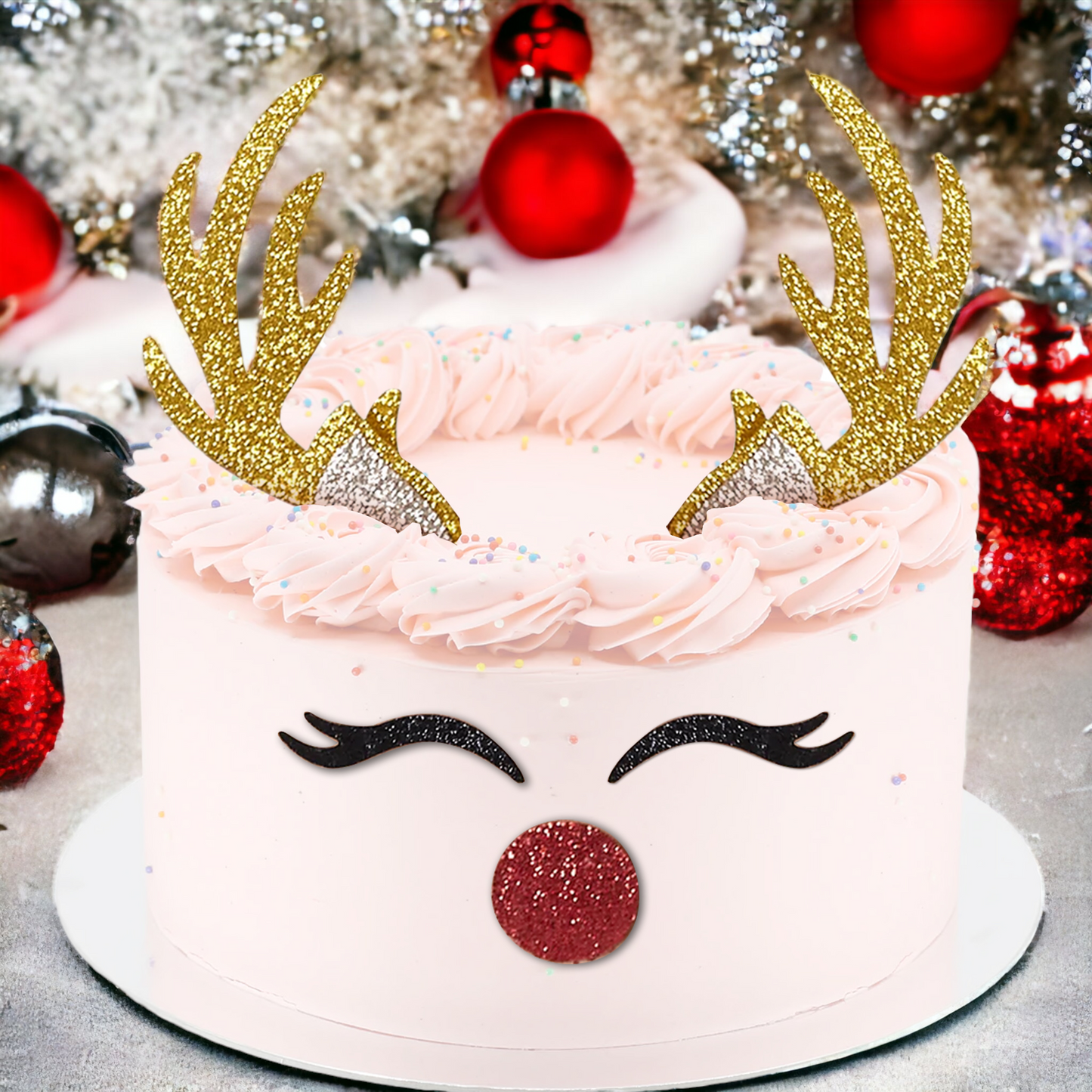 Reindeer Christmas Cake Topper Merry Christmas Topper Double Sided