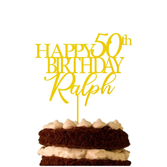 50th Birthday Cake Topper | Personalised Happy 50th Birthday Cake Topper | Custom Fifty Birthday Toppers | Happy Birthday Any Name, Age | Custom Cake Topper by Display and Wonder