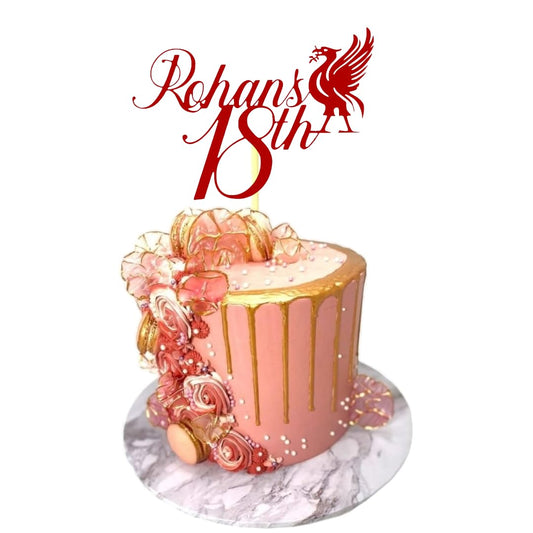Liverbird Happy Birthday Cake Topper, By 3 Little Desserts, Football Toppers (RED)