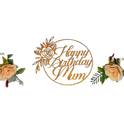 Happy Birthday Mum Cake Topper DOUBLE SIDED Glitter Card Party Decoration Cake Toppers (GOLD)