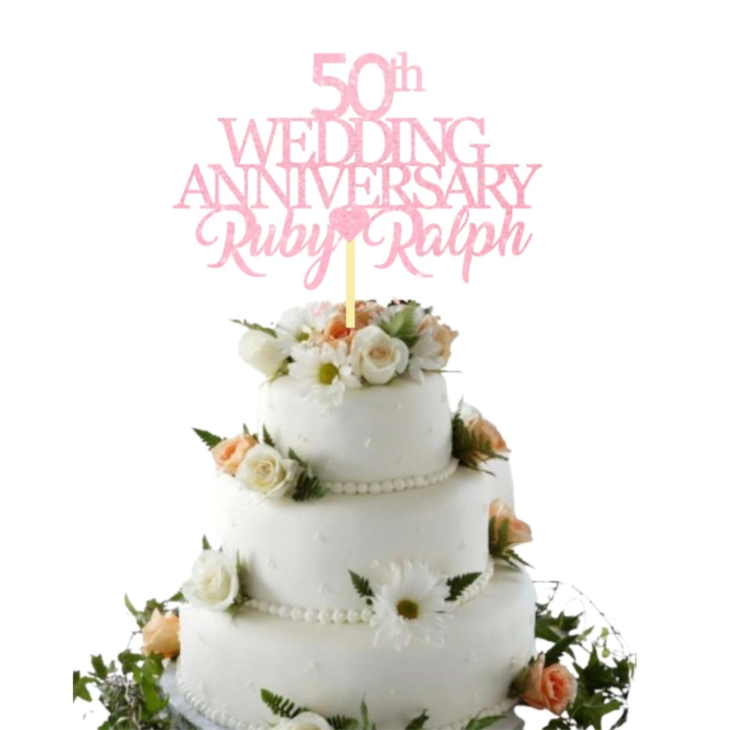 50th Wedding Anniversary Golden Wedding Anniversary Custom Wedding Anniversary with Both Names Any years any Names Personalised Cake Topper Glitter Card by Display  and Wonder