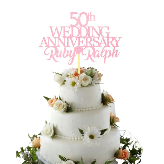 50th Wedding Anniversary Golden Wedding Anniversary Custom Wedding Anniversary with Both Names Any years any Names Personalised Cake Topper Glitter Card by Display  and Wonder