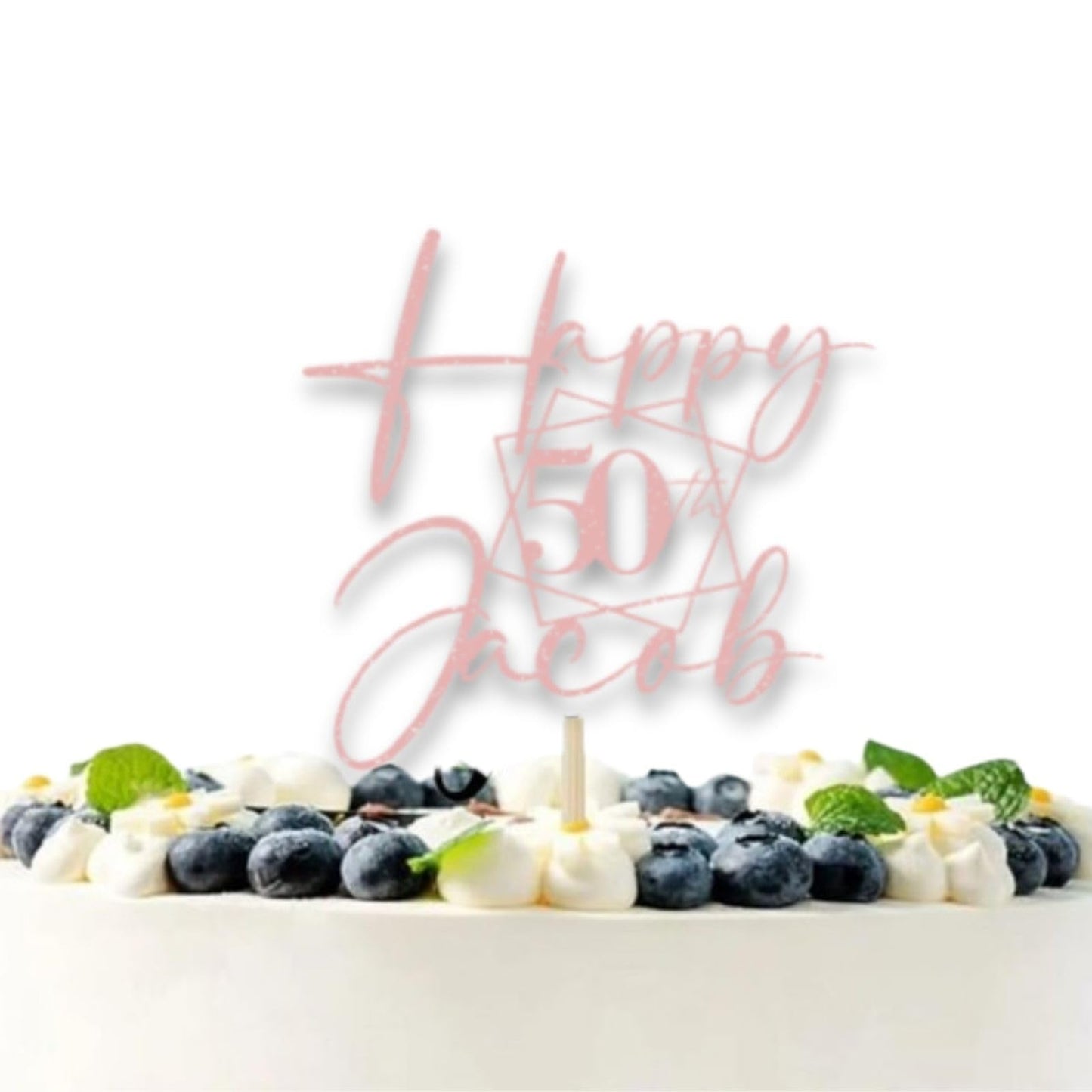 Personalised Happy Birthday Glitter Card Cake Topper by DISPLAY AND WONDER – Custom Age & Name – Birthday Cardstock Toppers – Milestone Birthday Cake Decoration - 50th Birthday Cake Topper - Happy 50th Birthday Cake Topper