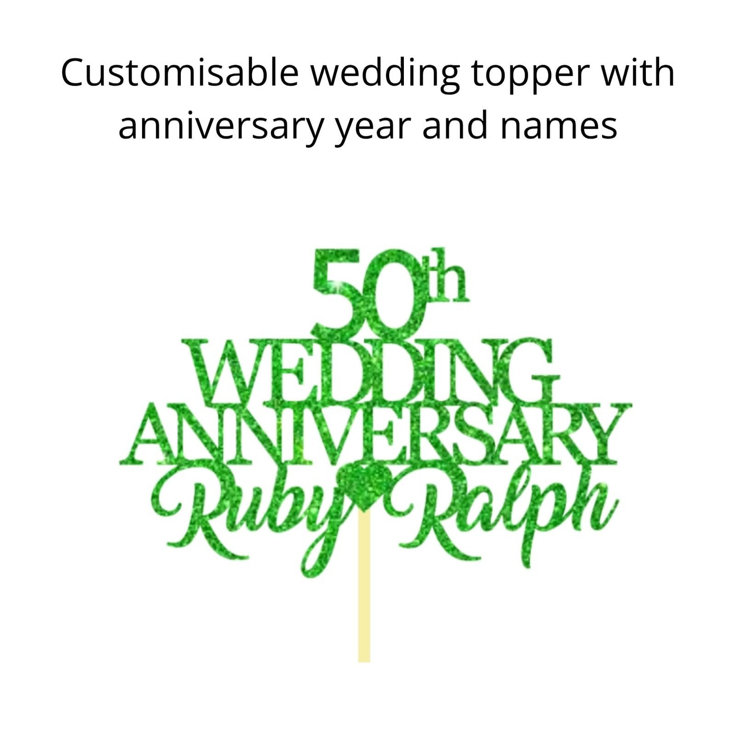 50th Wedding Anniversary Golden Wedding Anniversary Custom Wedding Anniversary with Both Names Any years any Names Personalised Cake Topper Glitter Card by Display  and Wonder
