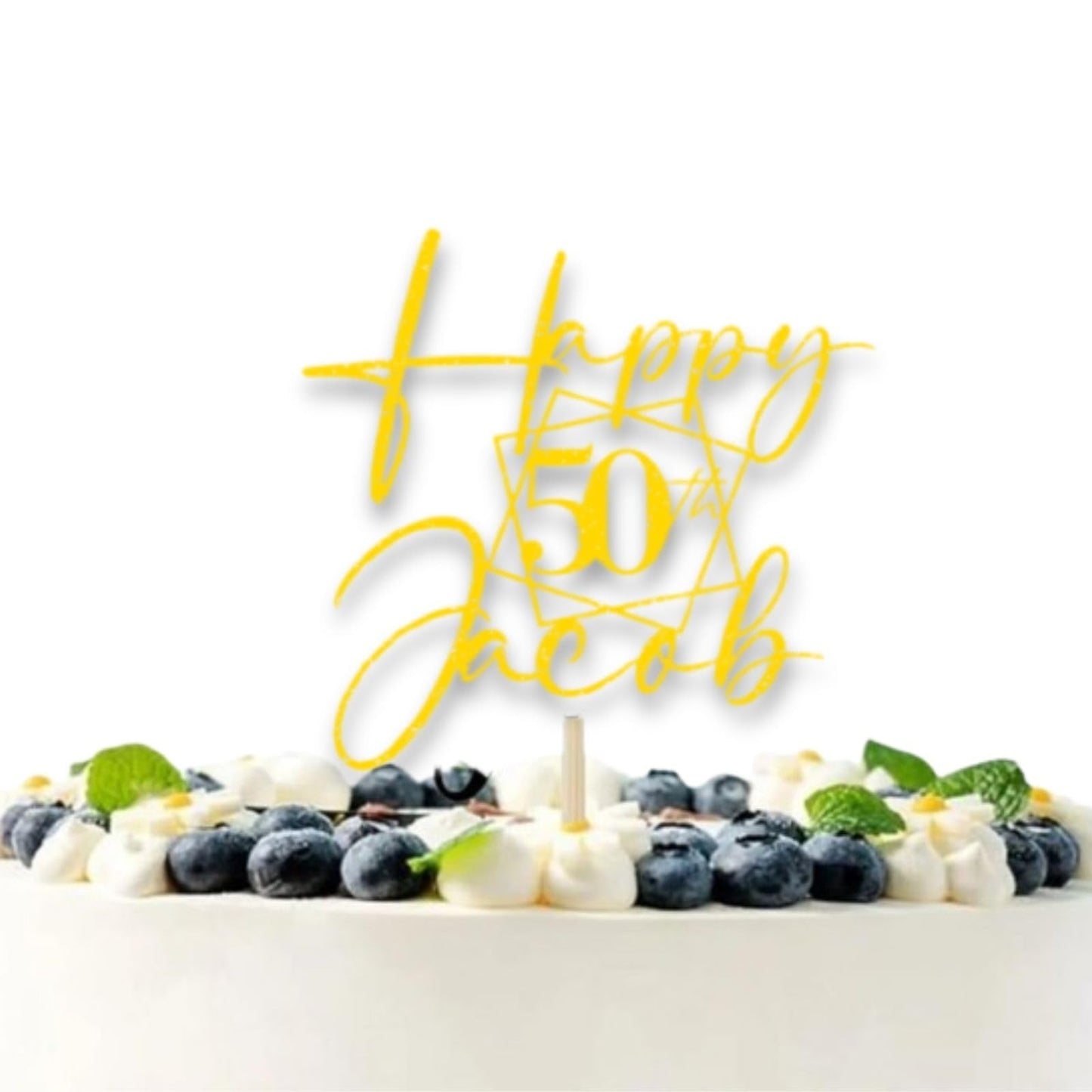 Personalised Happy Birthday Glitter Card Cake Topper by DISPLAY AND WONDER – Custom Age & Name – Birthday Cardstock Toppers – Milestone Birthday Cake Decoration - 50th Birthday Cake Topper - Happy 50th Birthday Cake Topper