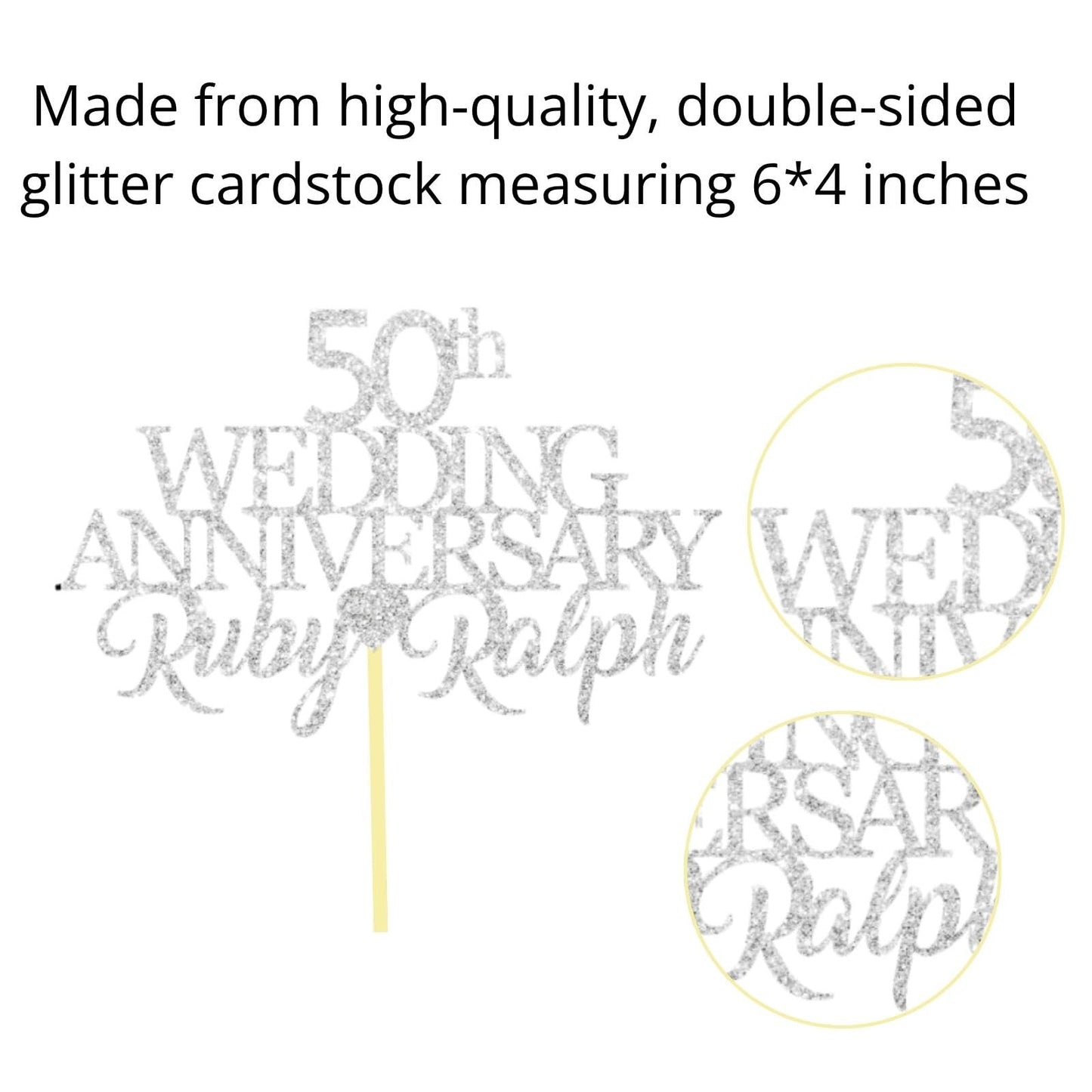 50th Wedding Anniversary Golden Wedding Anniversary Custom Wedding Anniversary with Both Names Any years any Names Personalised Cake Topper Glitter Card by Display  and Wonder