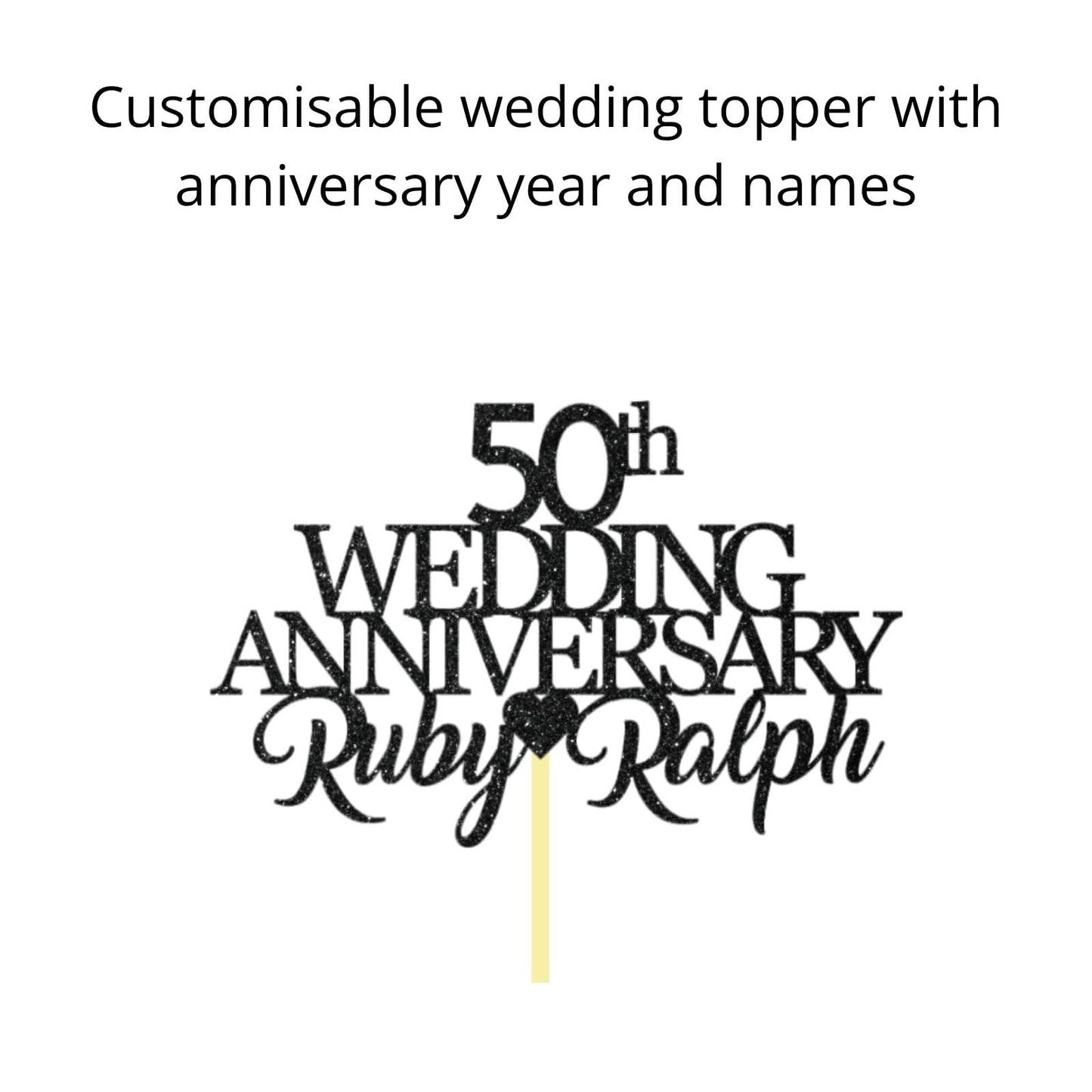 50th Wedding Anniversary Golden Wedding Anniversary Custom Wedding Anniversary with Both Names Any years any Names Personalised Cake Topper Glitter Card by Display  and Wonder