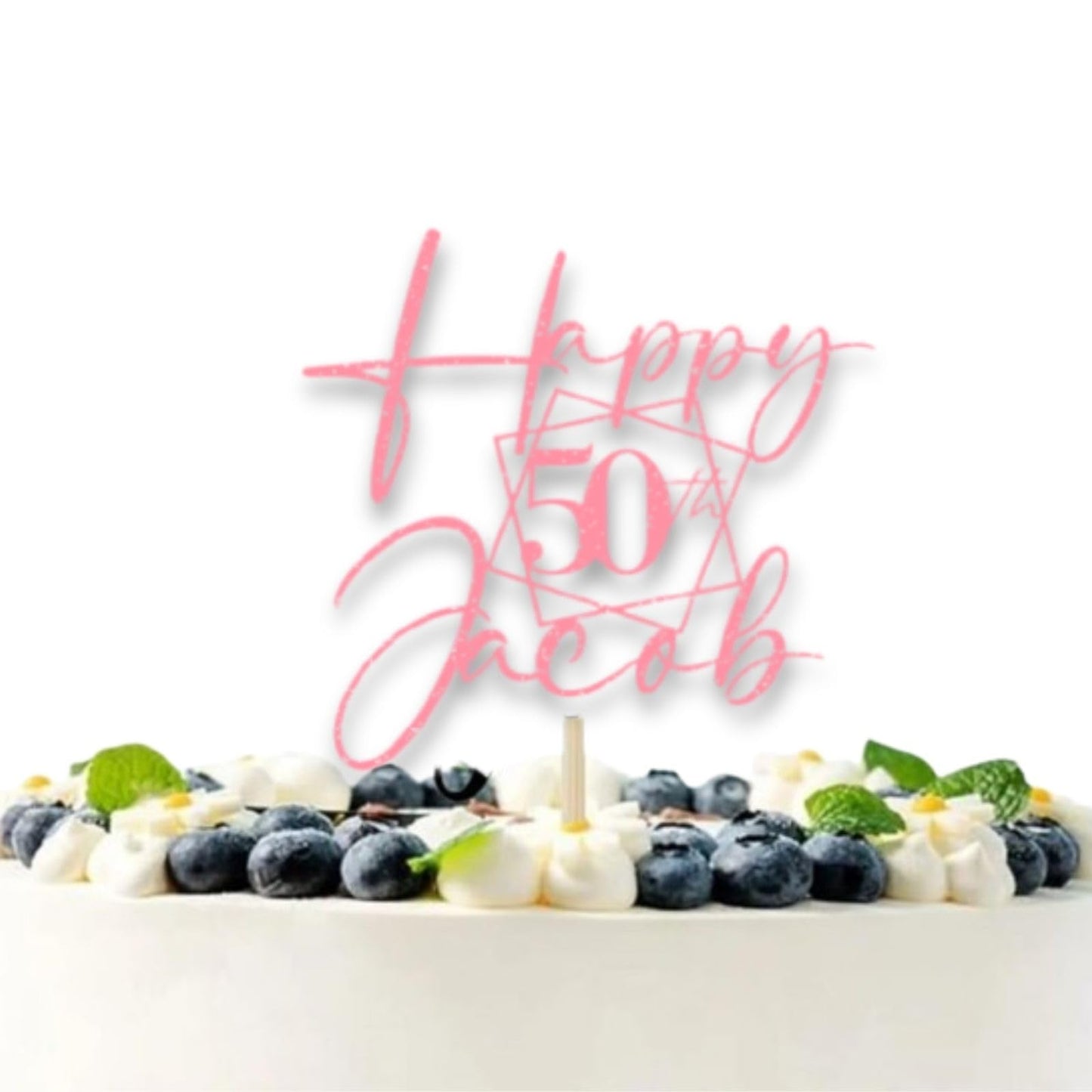 Personalised Happy Birthday Glitter Card Cake Topper by DISPLAY AND WONDER – Custom Age & Name – Birthday Cardstock Toppers – Milestone Birthday Cake Decoration - 50th Birthday Cake Topper - Happy 50th Birthday Cake Topper