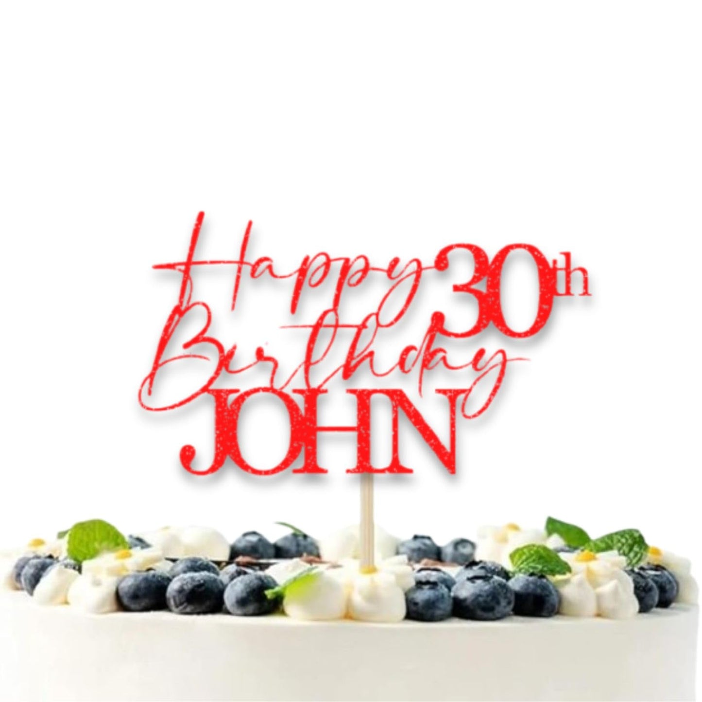 Personalised 30th Birthday Topper Glitter Card Cake Topper by DISPLAY AND WONDER – Custom Age & Name – Birthday Cardstock Toppers – Milestone Birthday Cake Decoration