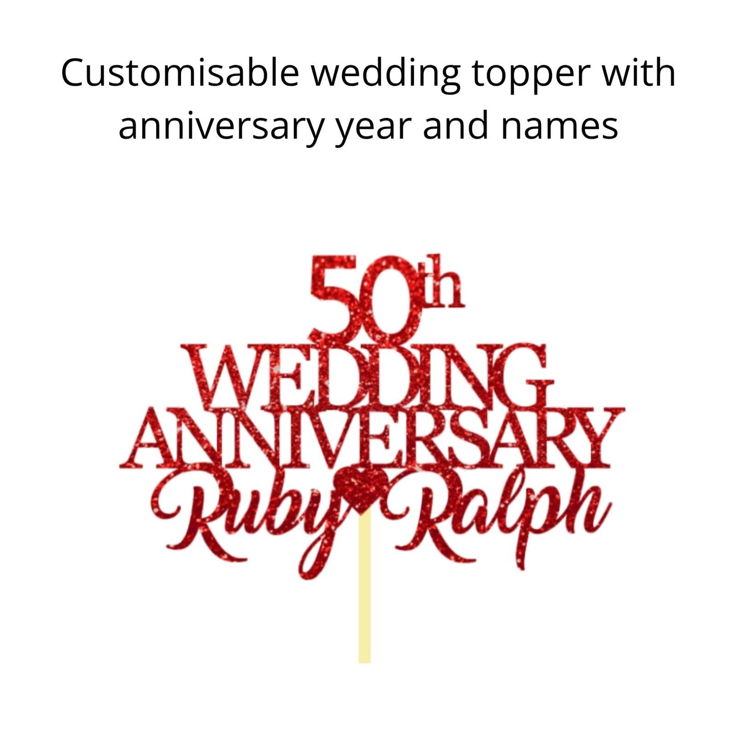 50th Wedding Anniversary Golden Wedding Anniversary Custom Wedding Anniversary with Both Names Any years any Names Personalised Cake Topper Glitter Card by Display  and Wonder