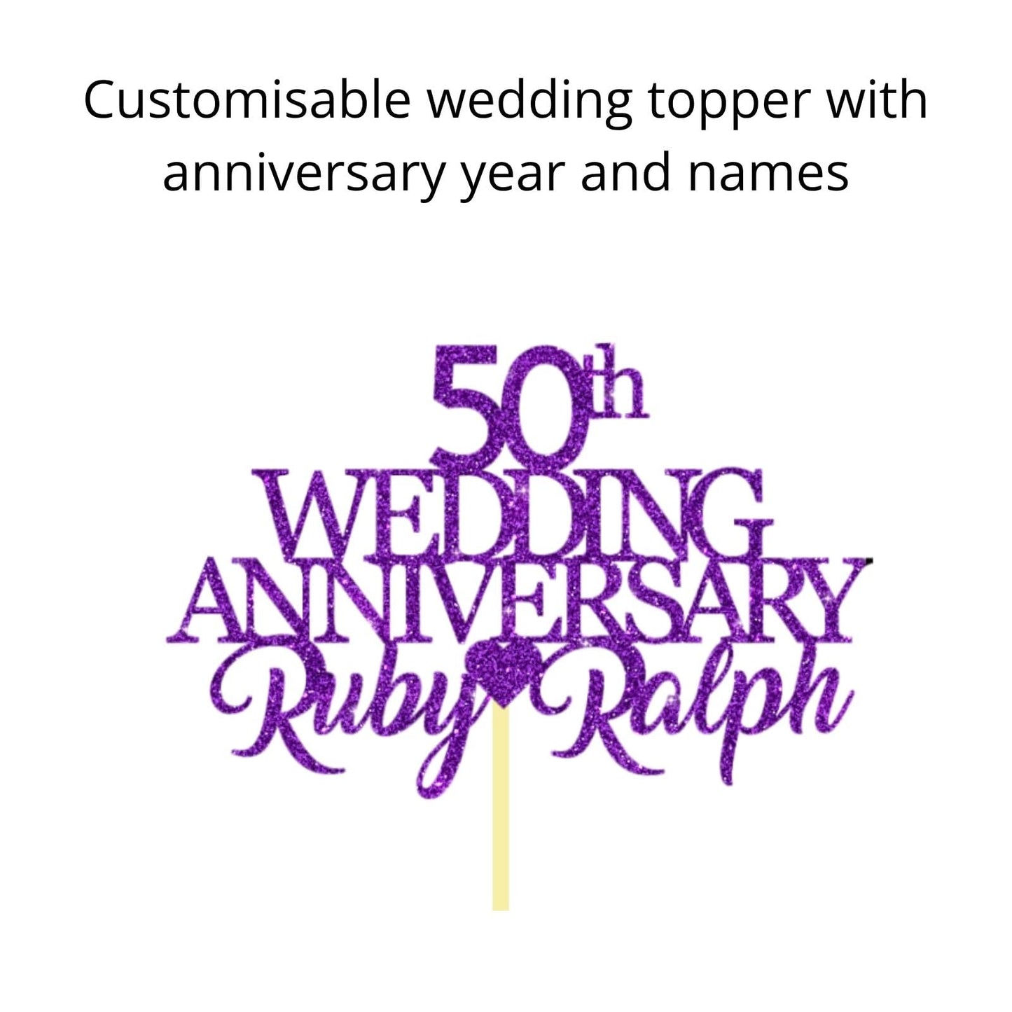 50th Wedding Anniversary Golden Wedding Anniversary Custom Wedding Anniversary with Both Names Any years any Names Personalised Cake Topper Glitter Card by Display  and Wonder