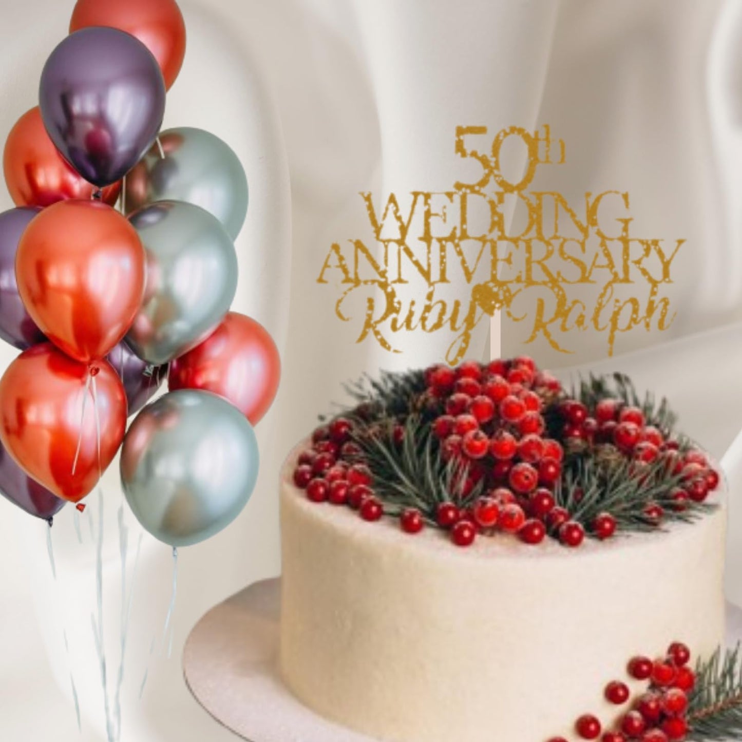 Custom Wedding Anniversary with Both Names. 50th Wedding Anniversary Golden Wedding Anniversary Any years any Names Personalised Cake Topper Glitter Card (GLITTER GOLD)