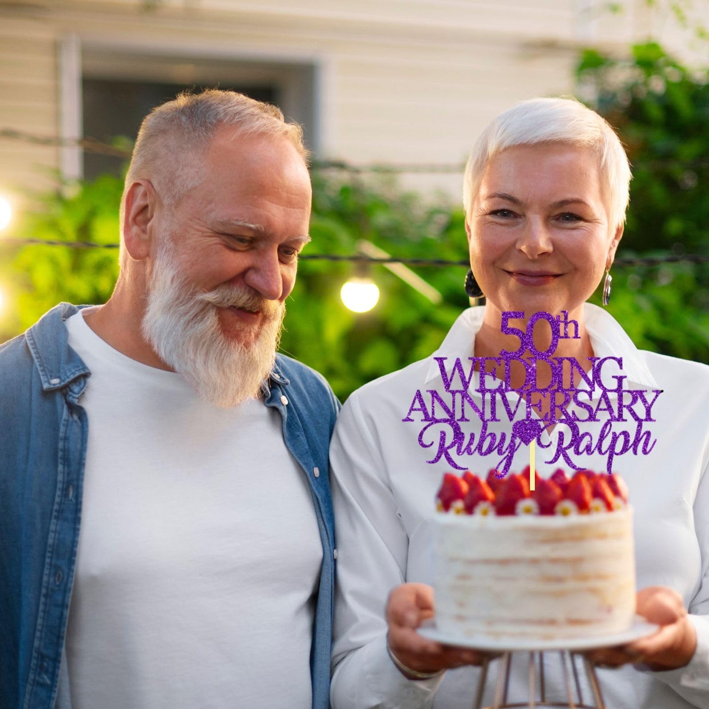 50th Wedding Anniversary Golden Wedding Anniversary Custom Wedding Anniversary with Both Names Any years any Names Personalised Cake Topper Glitter Card by Display  and Wonder