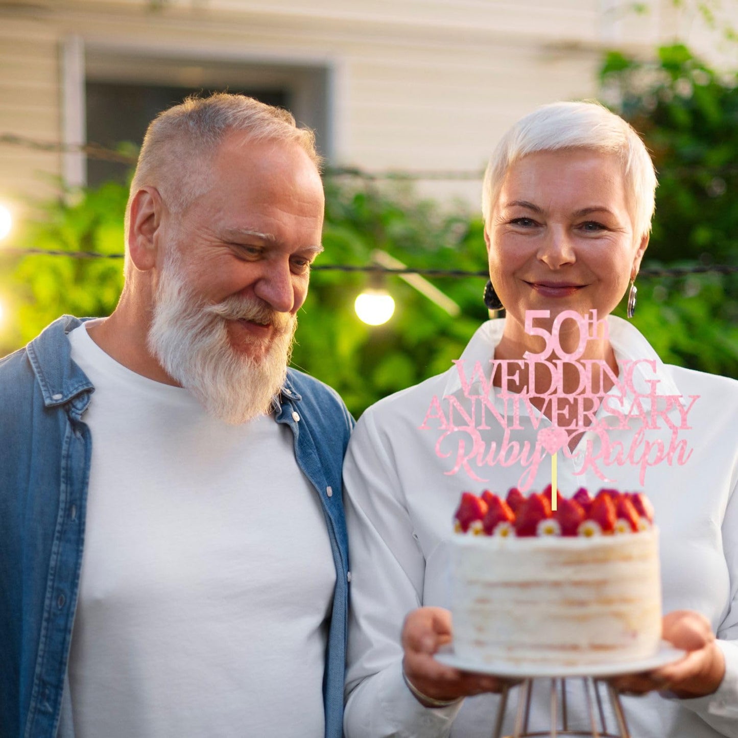 50th Wedding Anniversary Golden Wedding Anniversary Custom Wedding Anniversary with Both Names Any years any Names Personalised Cake Topper Glitter Card by Display  and Wonder
