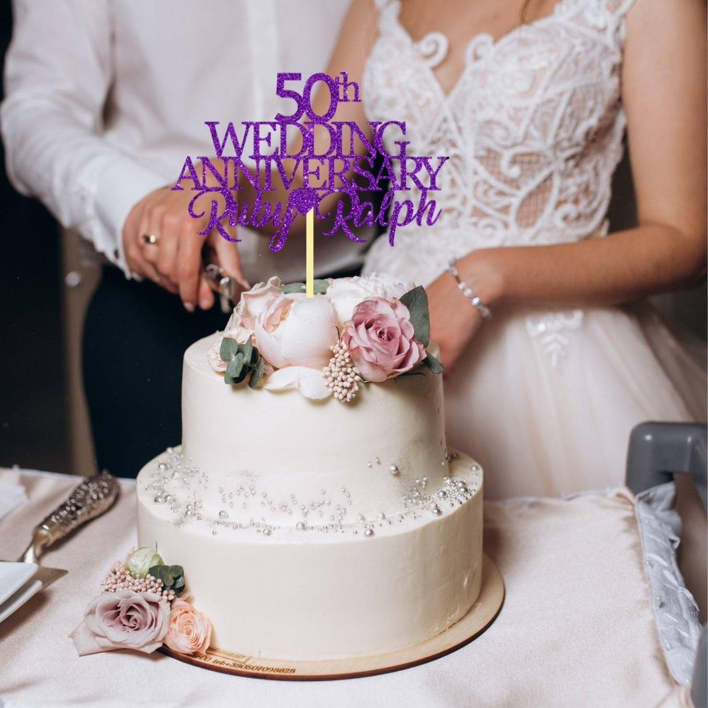 50th Wedding Anniversary Golden Wedding Anniversary Custom Wedding Anniversary with Both Names Any years any Names Personalised Cake Topper Glitter Card by Display  and Wonder