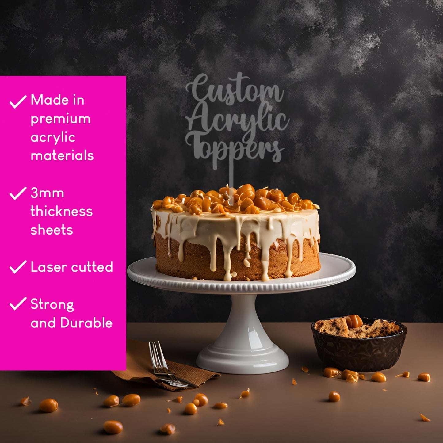 Acrylic Custom Cake Topper | Personalised Cake Toppers | Happy Birthday | Wedding Decoration Table Centre Piece Party Decoration | Strong 3mm Acrylic | Custom Cake Acrylic Topper by Display and Wonder