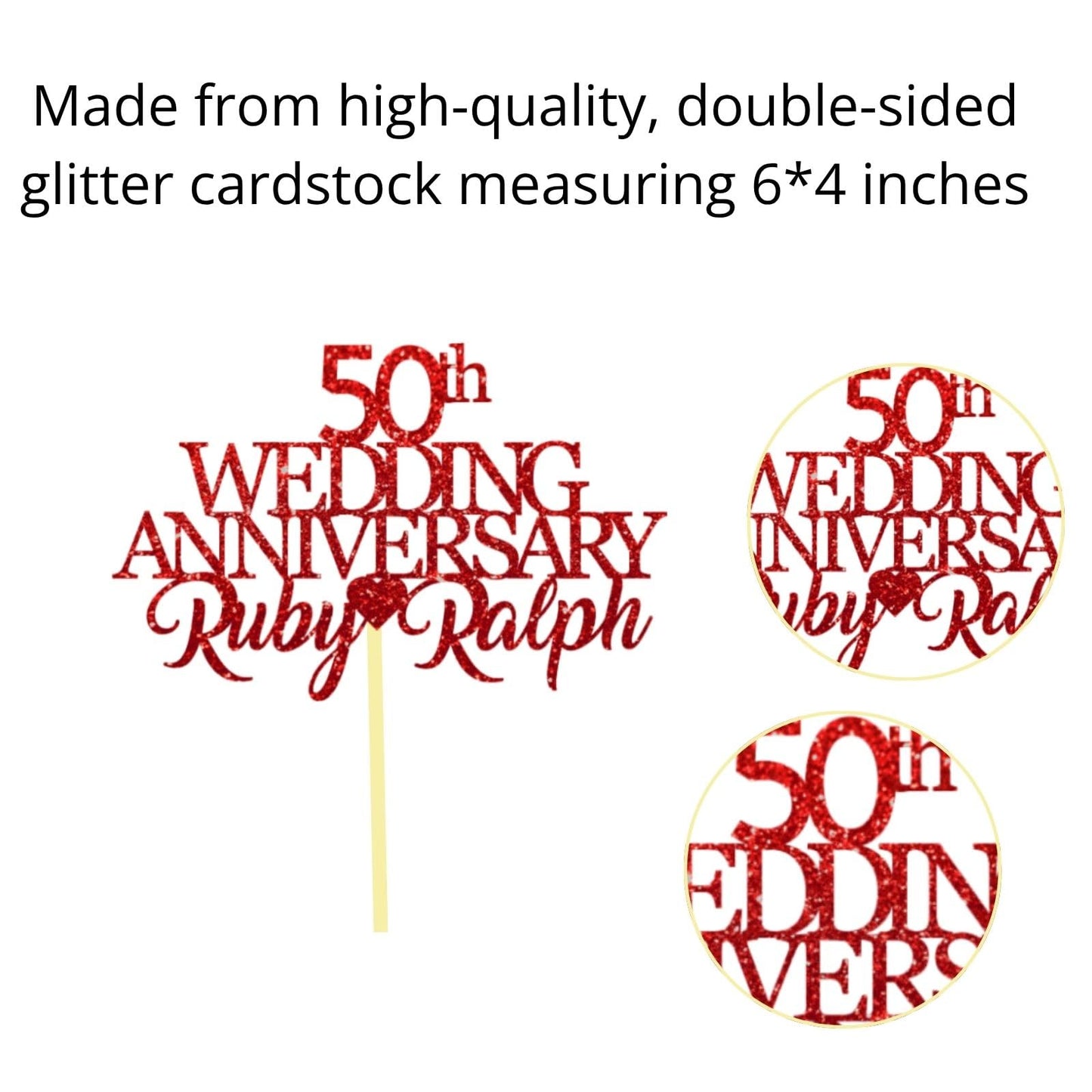 50th Wedding Anniversary Golden Wedding Anniversary Custom Wedding Anniversary with Both Names Any years any Names Personalised Cake Topper Glitter Card by Display  and Wonder