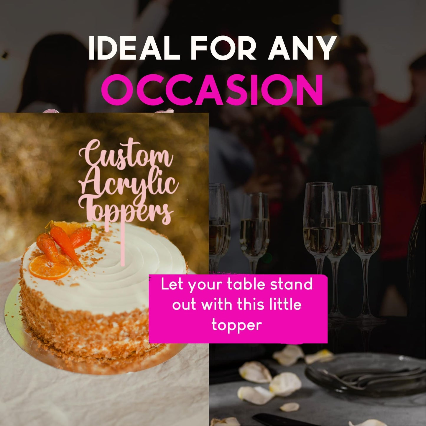 Acrylic Custom Cake Topper | Personalised Cake Toppers | Happy Birthday | Wedding Decoration Table Centre Piece Party Decoration | Strong 3mm Acrylic | Custom Cake Acrylic Topper by Display and Wonder