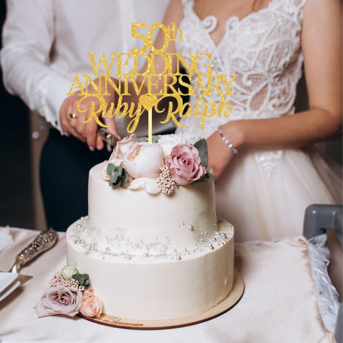50th Wedding Anniversary Golden Wedding Anniversary Custom Wedding Anniversary with Both Names Any years any Names Personalised Cake Topper Glitter Card by Display  and Wonder