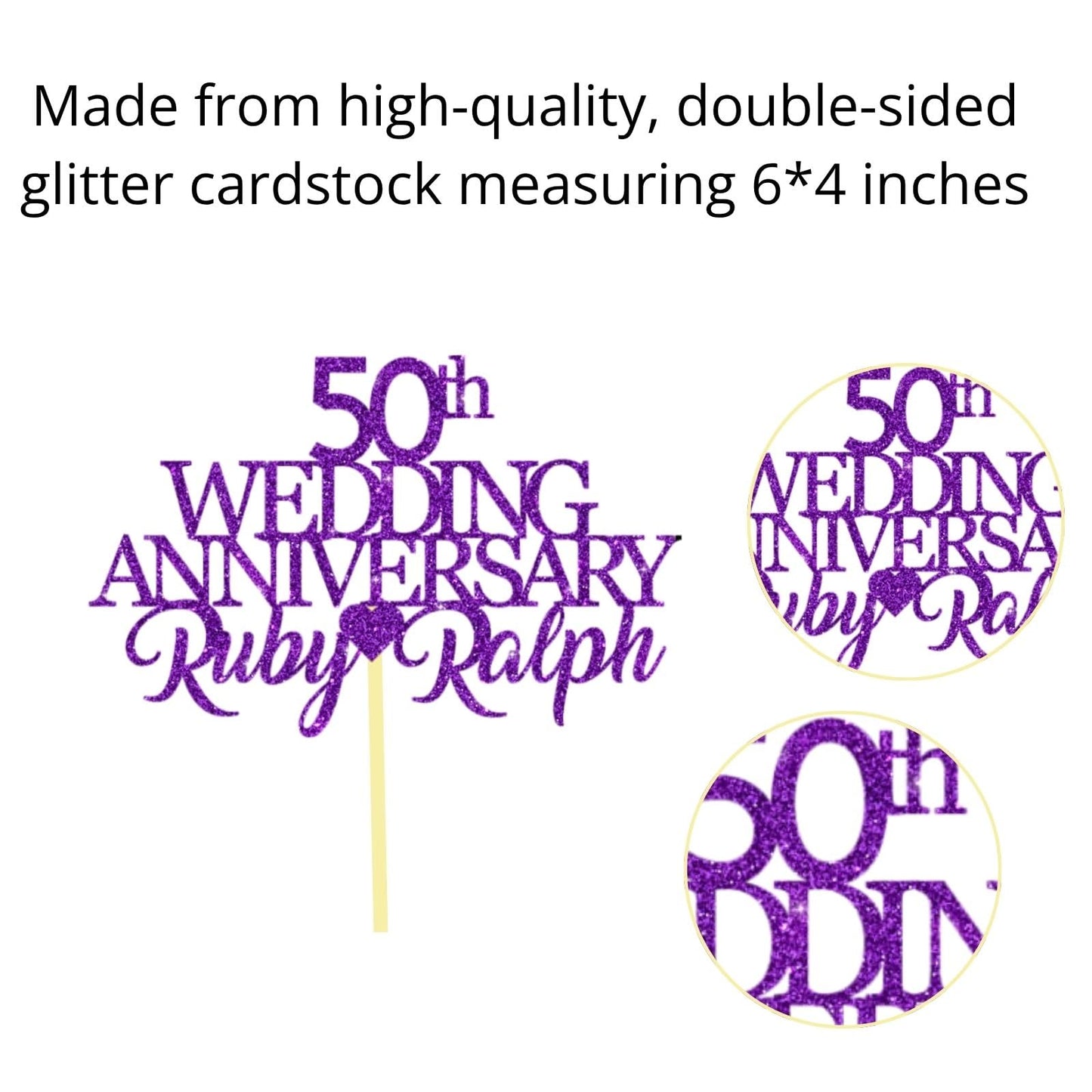 50th Wedding Anniversary Golden Wedding Anniversary Custom Wedding Anniversary with Both Names Any years any Names Personalised Cake Topper Glitter Card by Display  and Wonder