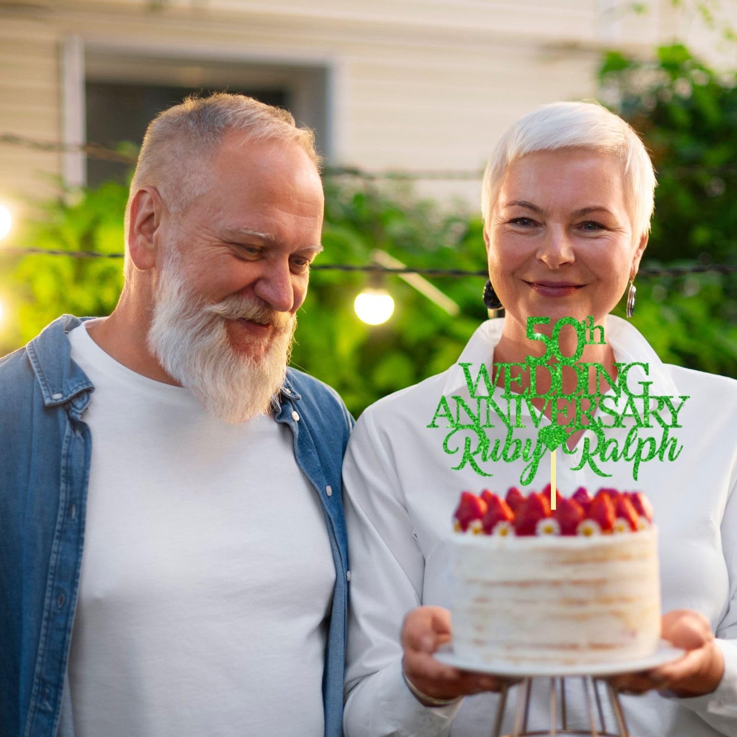 50th Wedding Anniversary Golden Wedding Anniversary Custom Wedding Anniversary with Both Names Any years any Names Personalised Cake Topper Glitter Card by Display  and Wonder