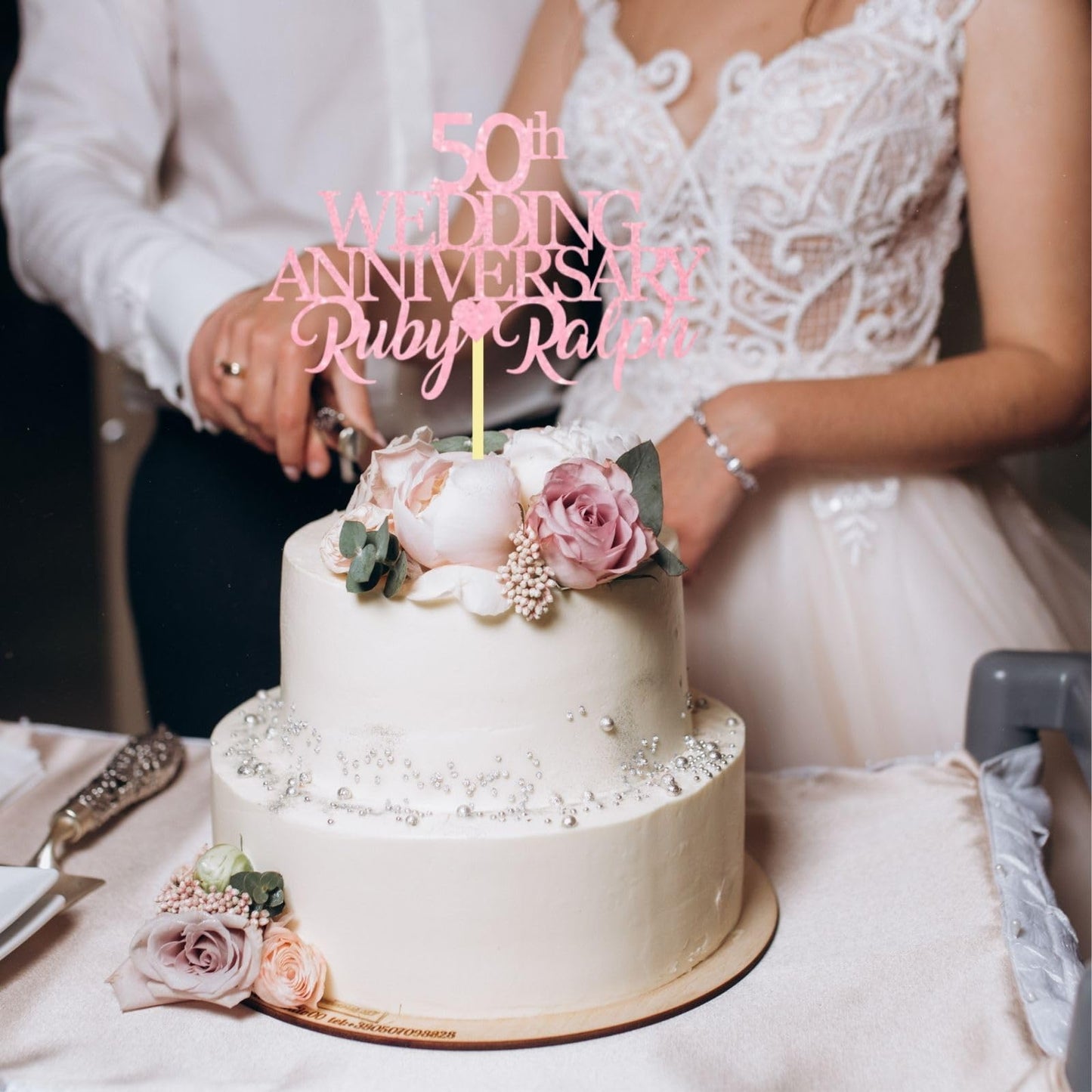 50th Wedding Anniversary Golden Wedding Anniversary Custom Wedding Anniversary with Both Names Any years any Names Personalised Cake Topper Glitter Card by Display  and Wonder