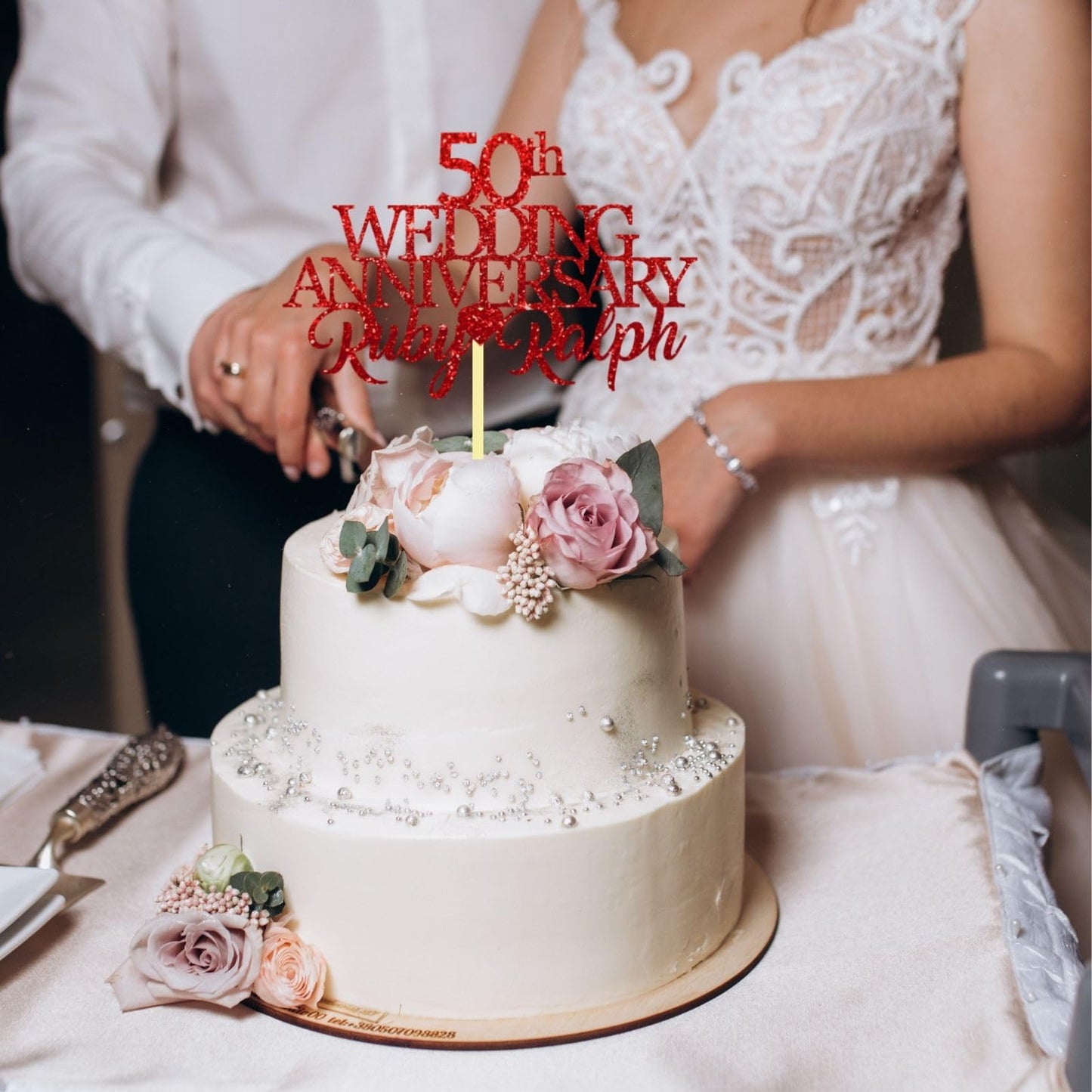 50th Wedding Anniversary Golden Wedding Anniversary Custom Wedding Anniversary with Both Names Any years any Names Personalised Cake Topper Glitter Card by Display  and Wonder