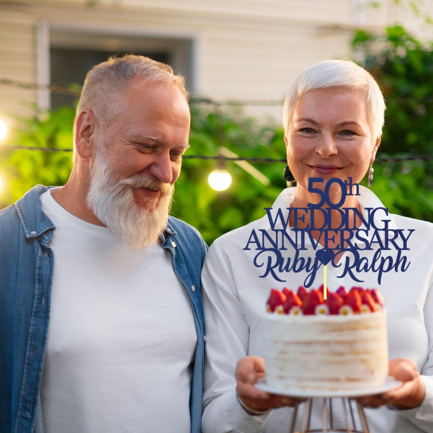 50th Wedding Anniversary Golden Wedding Anniversary Custom Wedding Anniversary with Both Names Any years any Names Personalised Cake Topper Glitter Card by Display  and Wonder