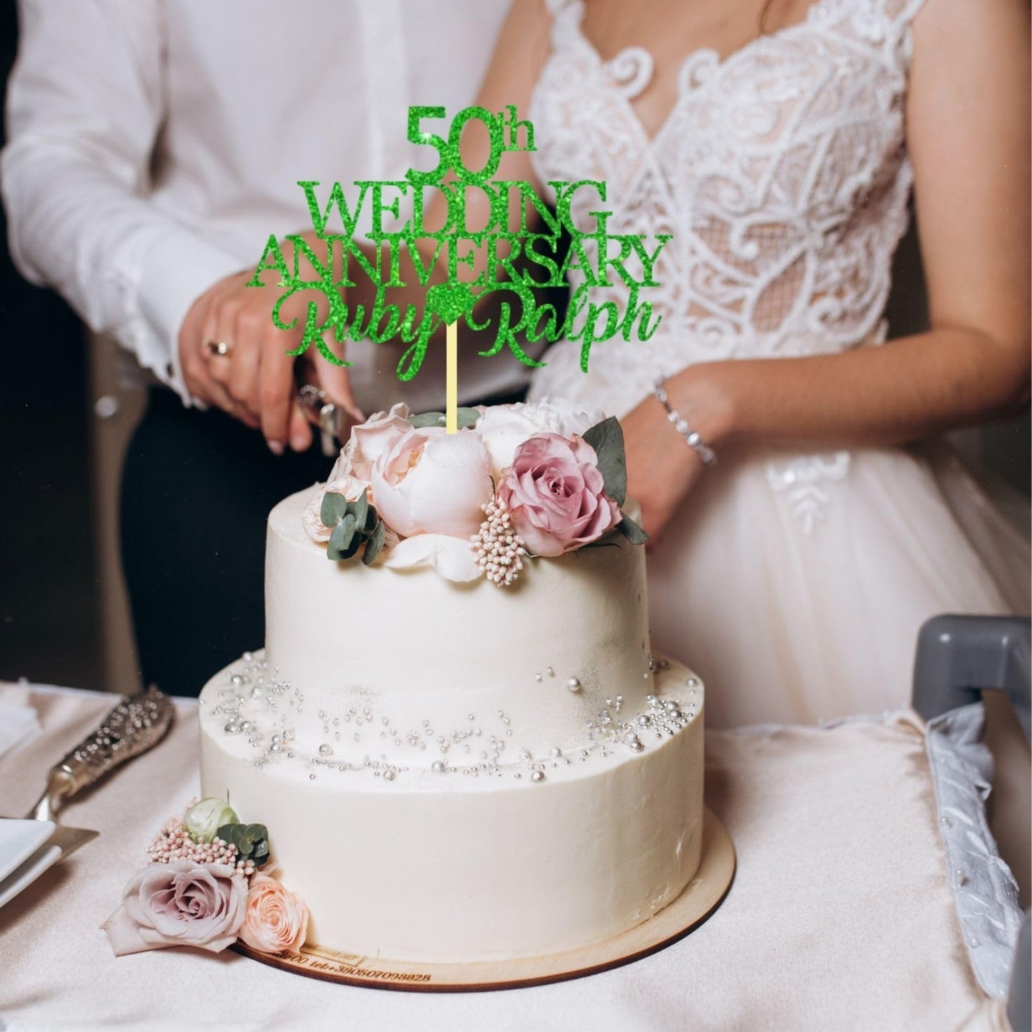 50th Wedding Anniversary Golden Wedding Anniversary Custom Wedding Anniversary with Both Names Any years any Names Personalised Cake Topper Glitter Card by Display  and Wonder