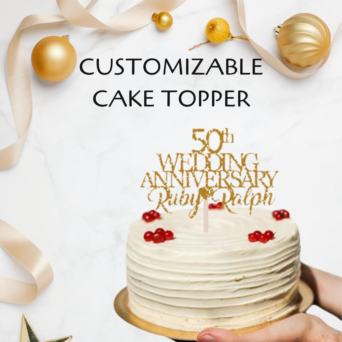 Custom Wedding Anniversary with Both Names. 50th Wedding Anniversary Golden Wedding Anniversary Any years any Names Personalised Cake Topper Glitter Card (GLITTER GOLD)