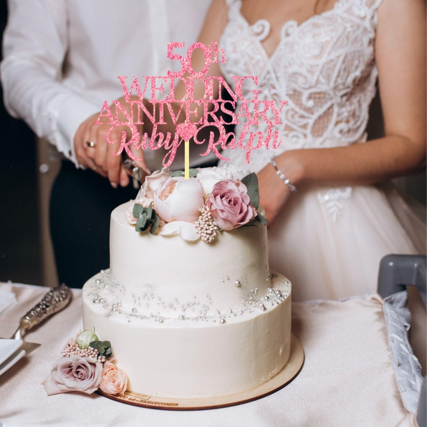 50th Wedding Anniversary Golden Wedding Anniversary Custom Wedding Anniversary with Both Names Any years any Names Personalised Cake Topper Glitter Card by Display  and Wonder