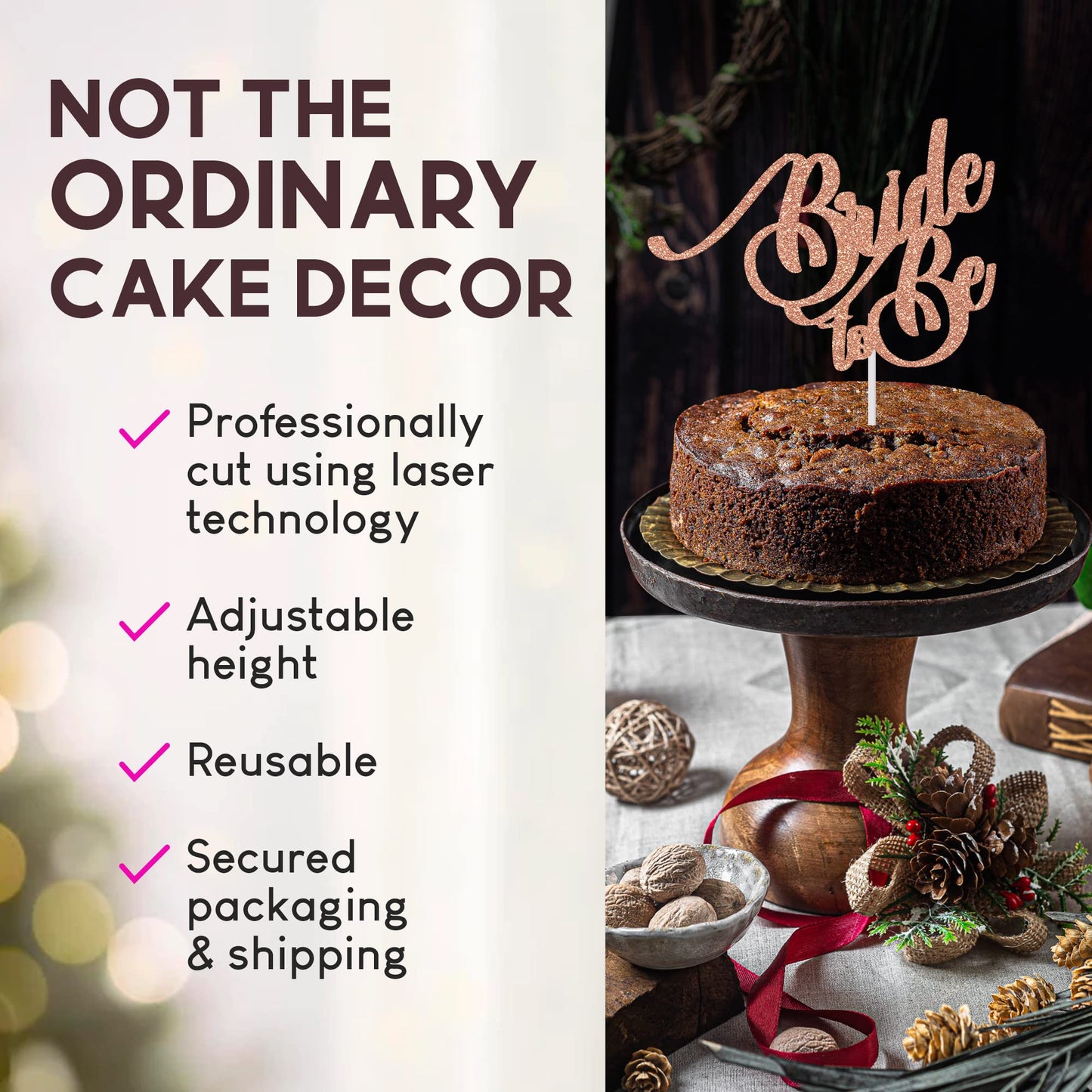 Bride to Be Wedding Cardstock Cake Topper Elegant Hen Party Toppers Decoration UK (ROSE GOLD)