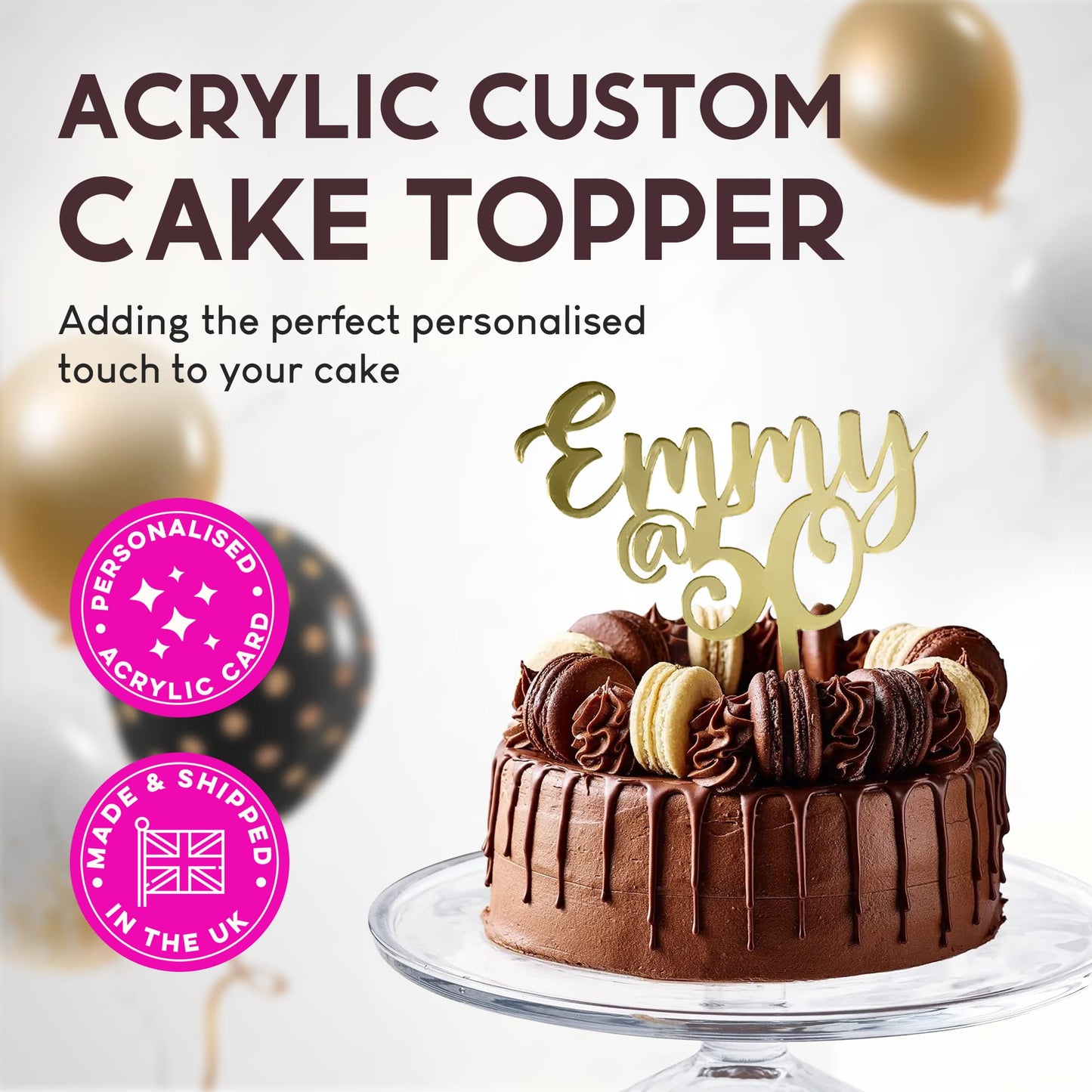 Acrylic Custom Cake Topper | Personalised Cake Toppers | Happy Birthday | Wedding Decoration Table Centre Piece Party Decoration | Strong 3mm Acrylic | Custom Cake Acrylic Topper by Display and Wonder