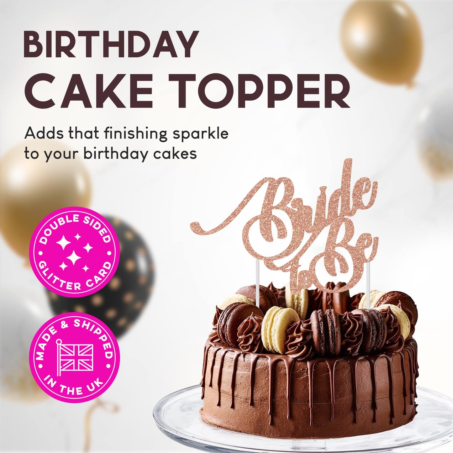 Bride to Be Wedding Cardstock Cake Topper Elegant Hen Party Toppers Decoration UK (ROSE GOLD)