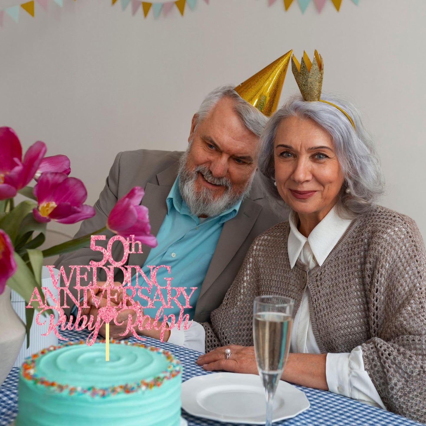 50th Wedding Anniversary Golden Wedding Anniversary Custom Wedding Anniversary with Both Names Any years any Names Personalised Cake Topper Glitter Card by Display  and Wonder