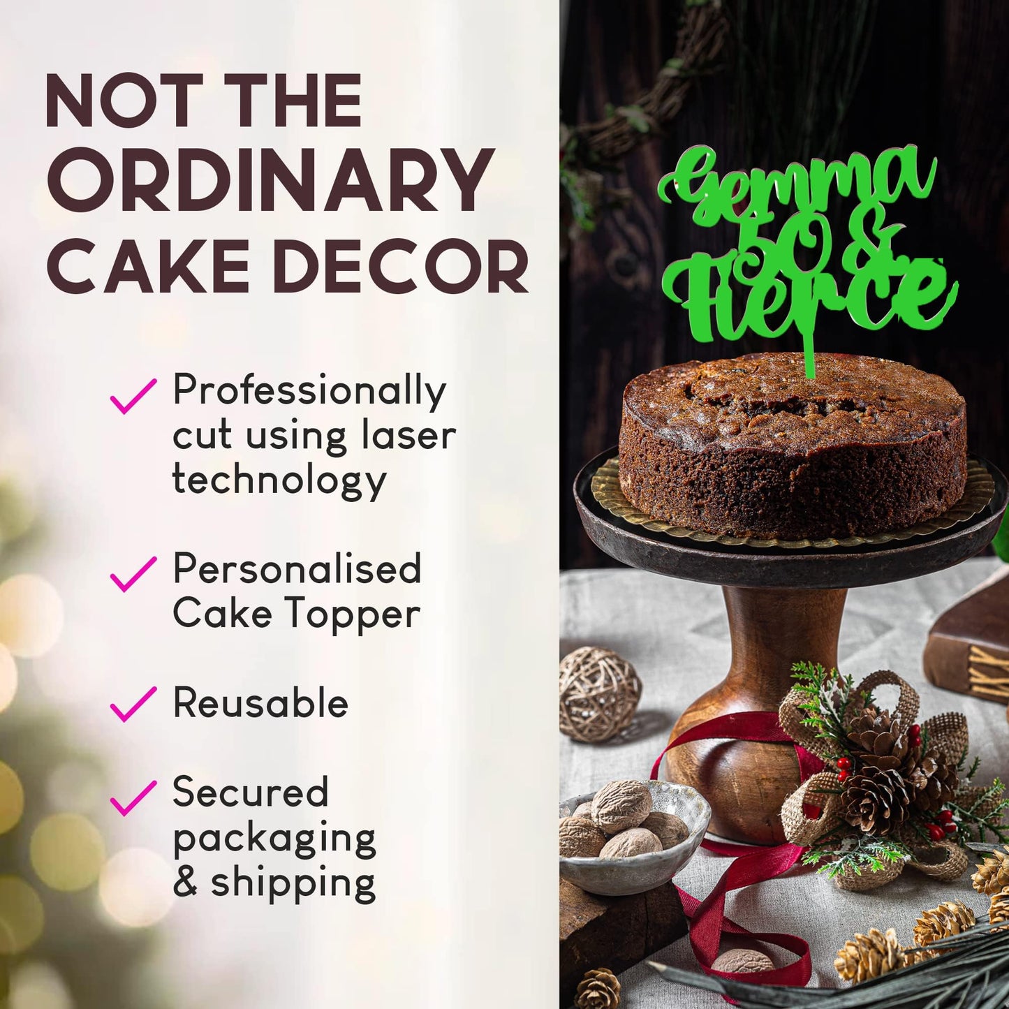 Acrylic Custom Cake Topper | Personalised Cake Toppers | Happy Birthday | Wedding Decoration Table Centre Piece Party Decoration | Strong 3mm Acrylic | Custom Cake Acrylic Topper by Display and Wonder