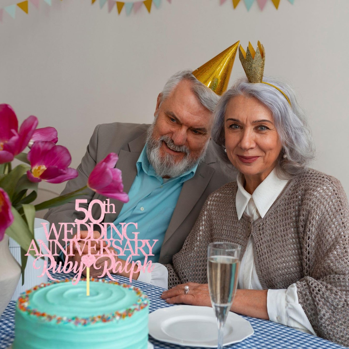 50th Wedding Anniversary Golden Wedding Anniversary Custom Wedding Anniversary with Both Names Any years any Names Personalised Cake Topper Glitter Card by Display  and Wonder