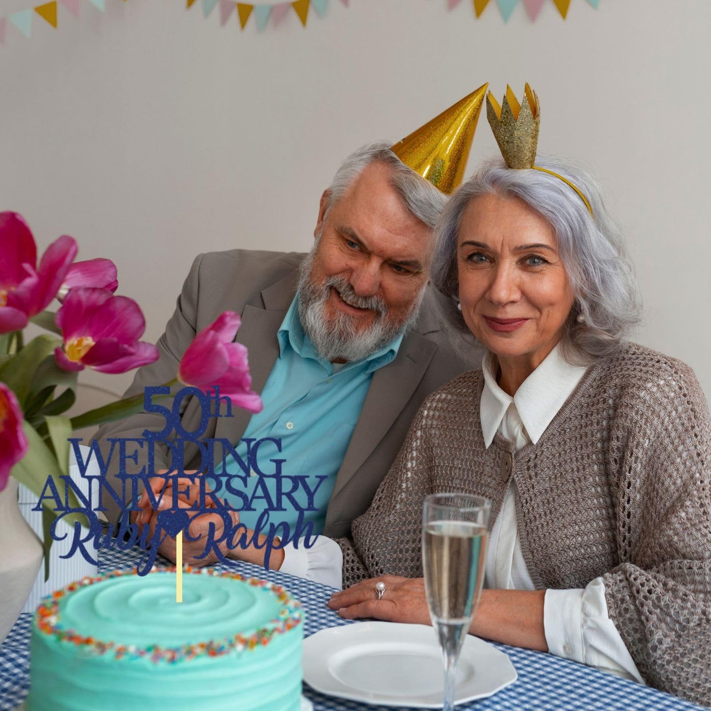 50th Wedding Anniversary Golden Wedding Anniversary Custom Wedding Anniversary with Both Names Any years any Names Personalised Cake Topper Glitter Card by Display  and Wonder