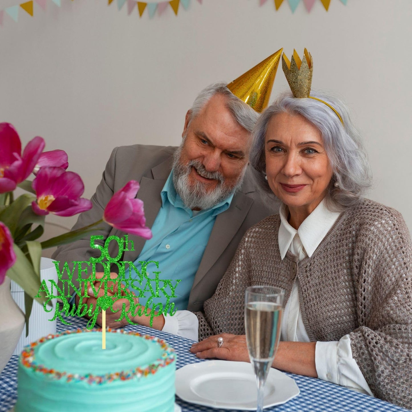 50th Wedding Anniversary Golden Wedding Anniversary Custom Wedding Anniversary with Both Names Any years any Names Personalised Cake Topper Glitter Card by Display  and Wonder