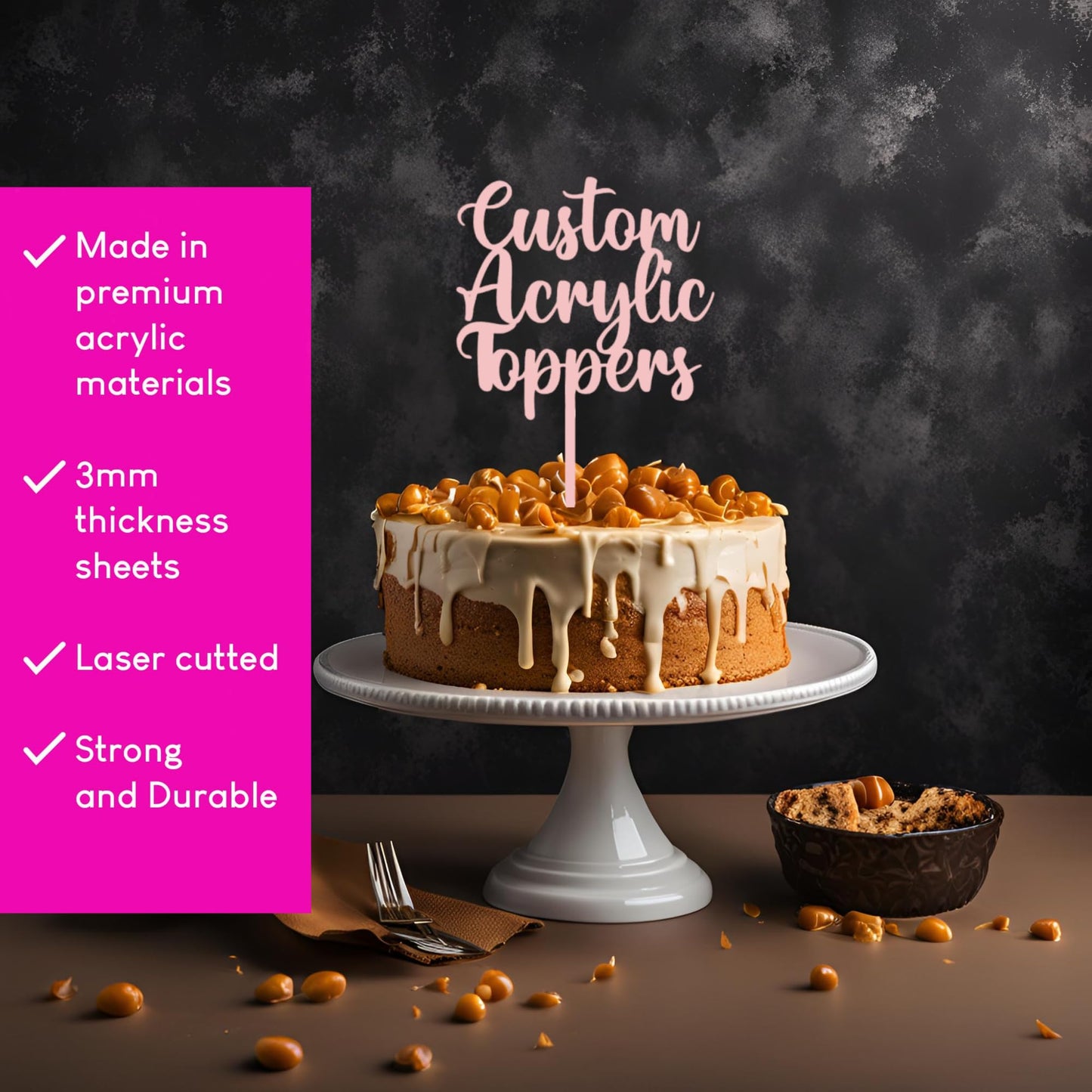 Acrylic Custom Cake Topper | Personalised Cake Toppers | Happy Birthday | Wedding Decoration Table Centre Piece Party Decoration | Strong 3mm Acrylic | Custom Cake Acrylic Topper by Display and Wonder