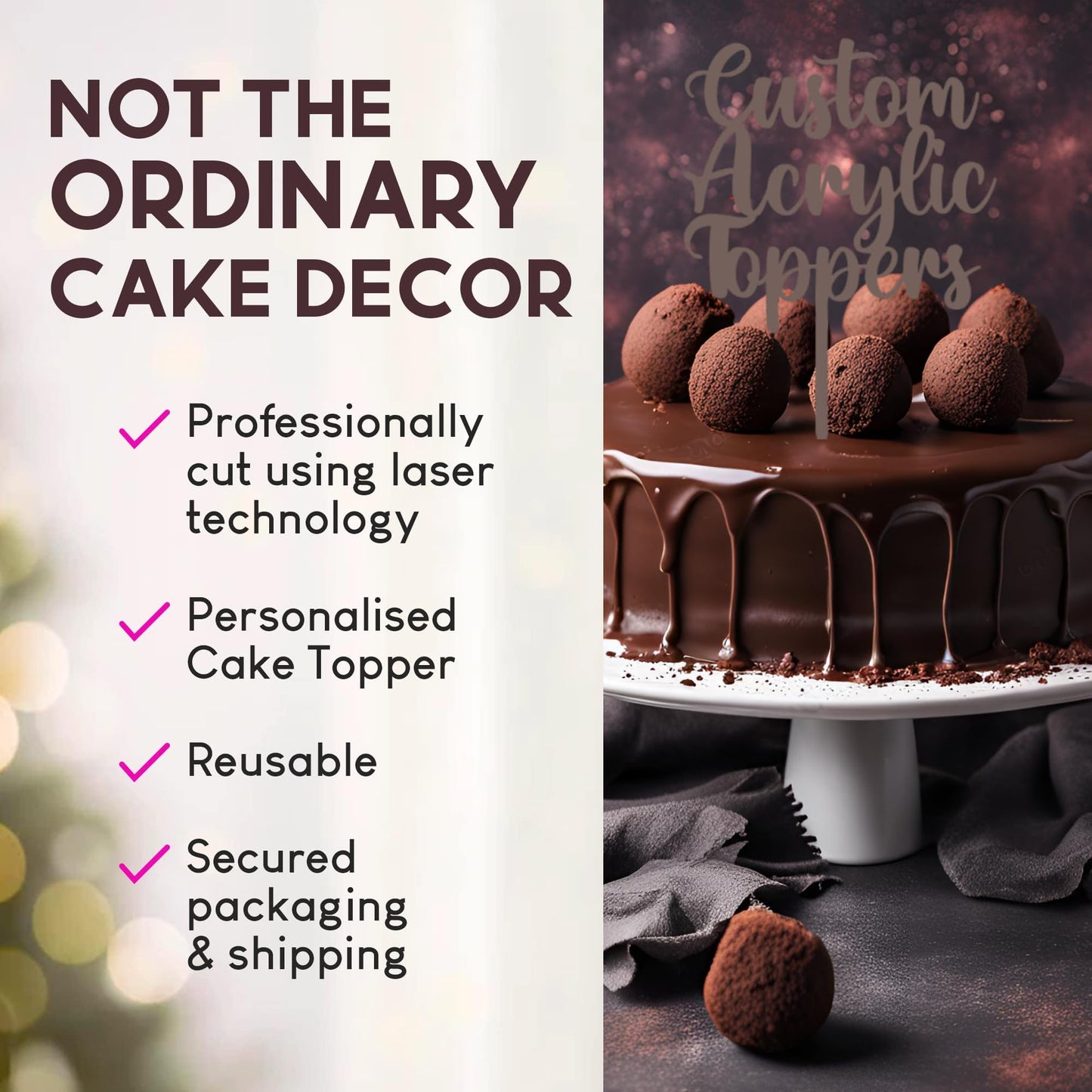 Acrylic Custom Cake Topper | Personalised Cake Toppers | Happy Birthday | Wedding Decoration Table Centre Piece Party Decoration | Strong 3mm Acrylic | Custom Cake Acrylic Topper by Display and Wonder