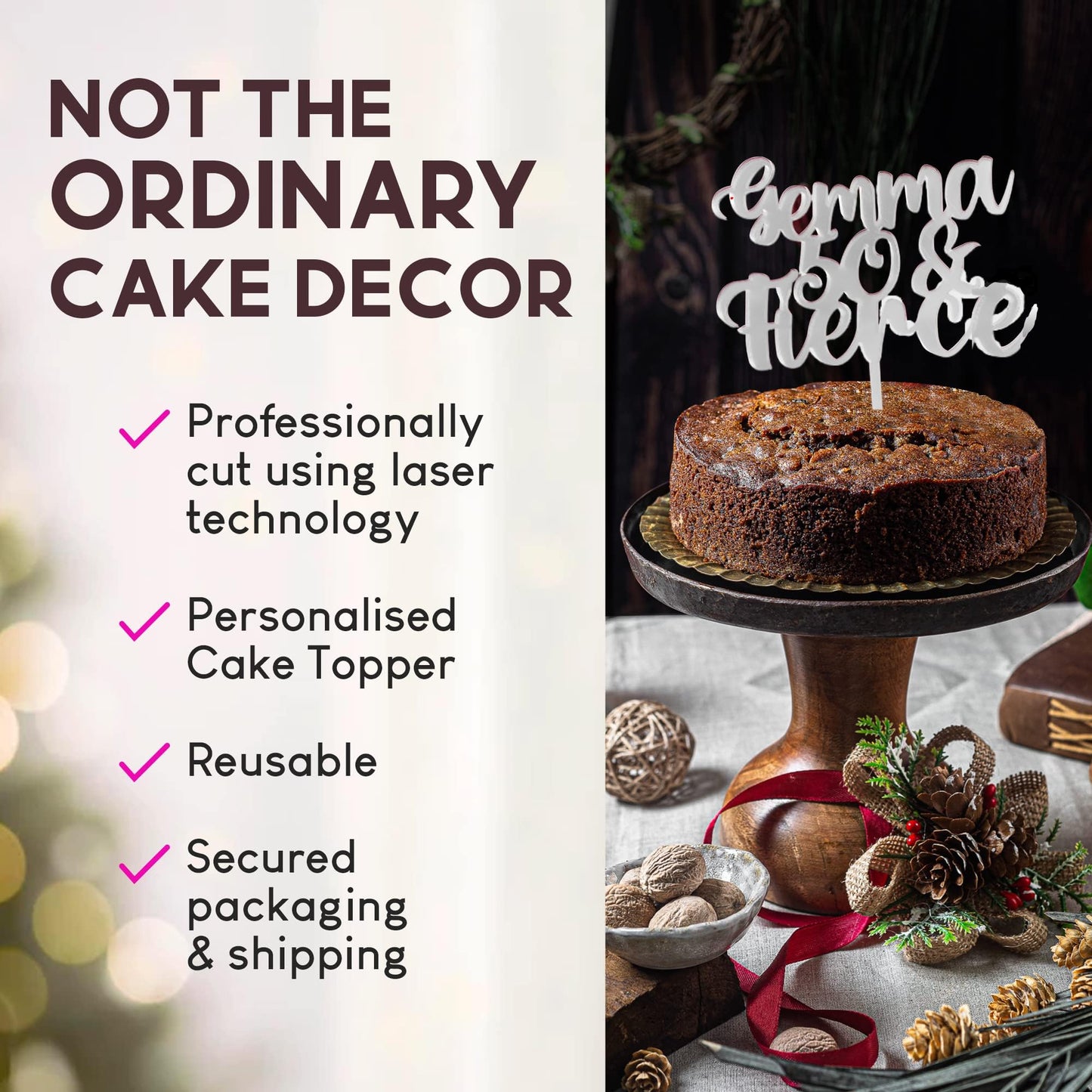 Acrylic Custom Cake Topper | Personalised Cake Toppers | Happy Birthday | Wedding Decoration Table Centre Piece Party Decoration | Strong 3mm Acrylic | Custom Cake Acrylic Topper by Display and Wonder