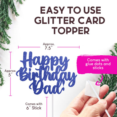Happy Birthday Dad Cake Topper Glitter Cardstock Father's Brthday Toppers - (Happy Birthday Dad Tranquillity Blue)