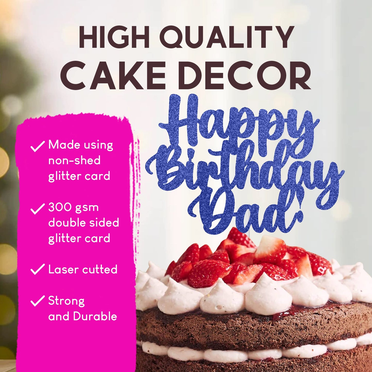 Happy Birthday Dad Cake Topper Glitter Cardstock Father's Brthday Toppers - (Happy Birthday Dad Tranquillity Blue)