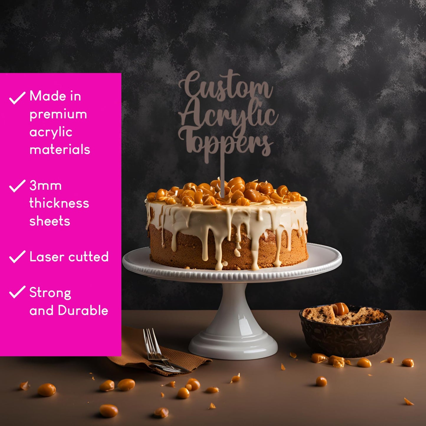 Acrylic Custom Cake Topper | Personalised Cake Toppers | Happy Birthday | Wedding Decoration Table Centre Piece Party Decoration | Strong 3mm Acrylic | Custom Cake Acrylic Topper by Display and Wonder