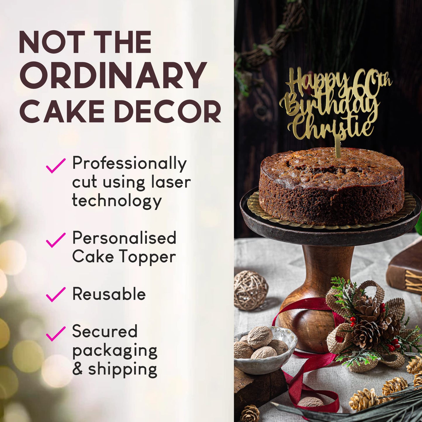 Acrylic Custom Cake Topper | Personalised Cake Toppers | Happy Birthday | Wedding Decoration Table Centre Piece Party Decoration | Strong 3mm Acrylic | Custom Cake Acrylic Topper by Display and Wonder