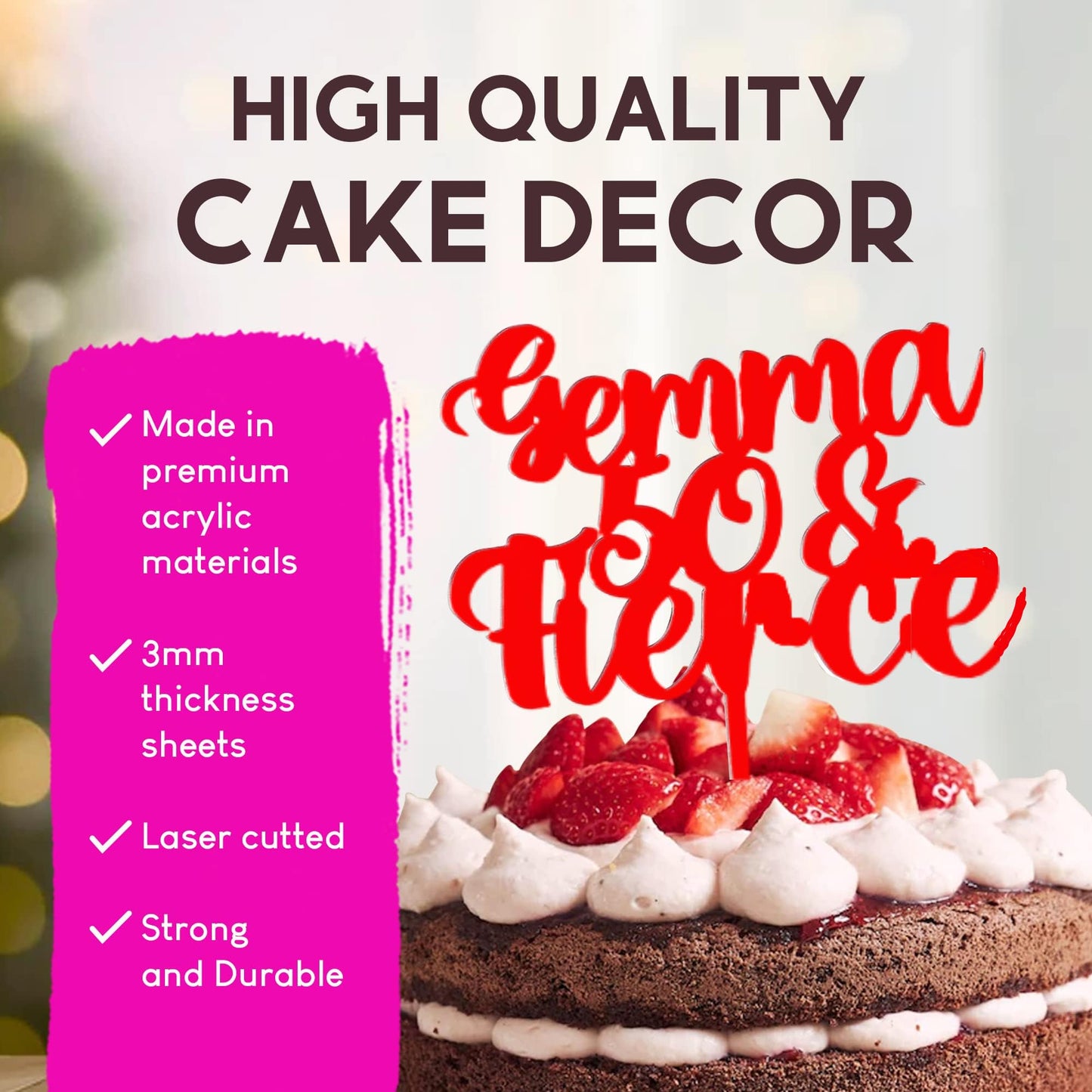 Acrylic Custom Cake Topper | Personalised Cake Toppers | Happy Birthday | Wedding Decoration Table Centre Piece Party Decoration | Strong 3mm Acrylic | Custom Cake Acrylic Topper by Display and Wonder