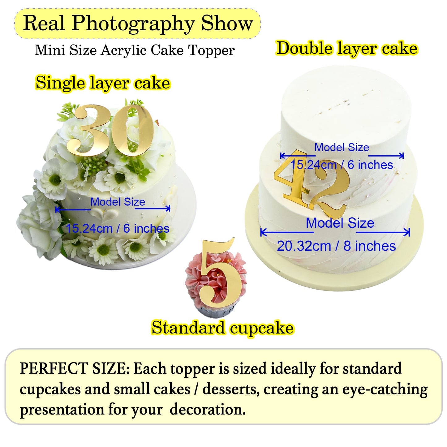 20pcs Golden Mirror Acrylic Number Cake Toppers (0–9) – Birthday & Anniversary Decoration