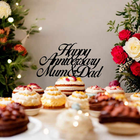 Custom Happy Anniversary Mum & Dad Cake Topper