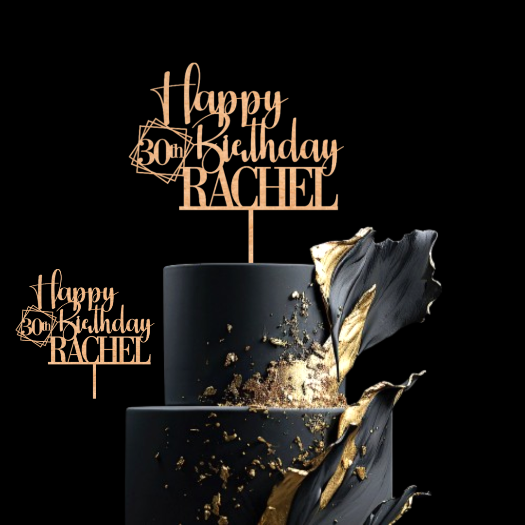 Happy 21st Birthday Cake Topper with Custom Name and Age – Personalized Birthday Cake Topper by DISPLAY & WONDER - Wooden Cake Topper - Custom Cake Decoration - 18th 20th 21st 30th 40th 50th 60th 70th 80th Cake Topper